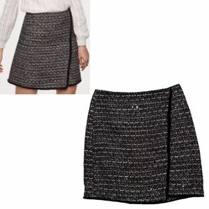 LOFT NWT Sequin Tweed Faux Wrap Frayed Hem Skirt 4P